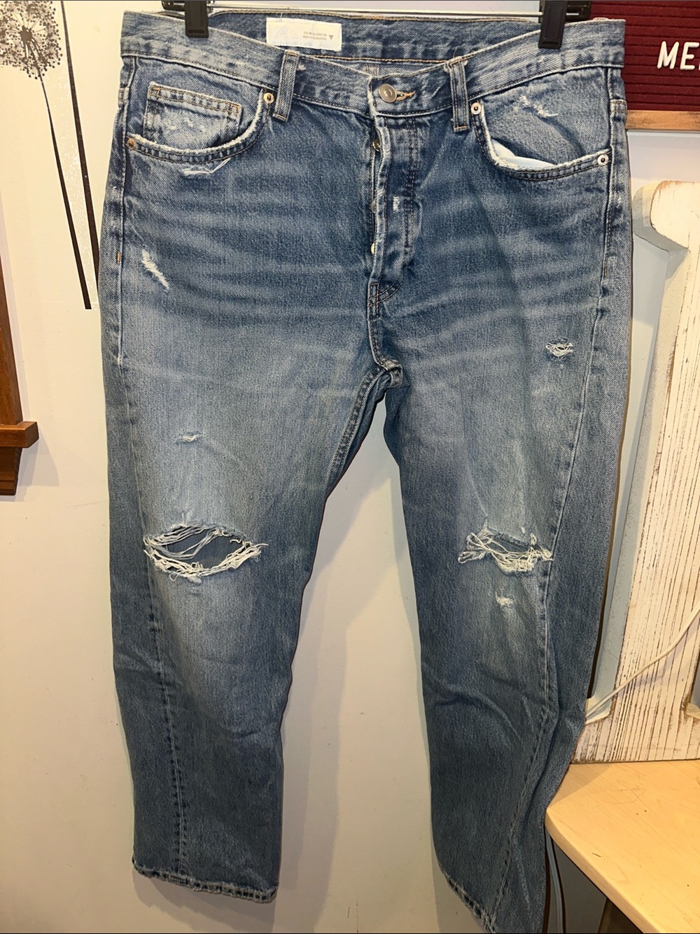 Zara Light Blue Distressed Relaxed Jeans